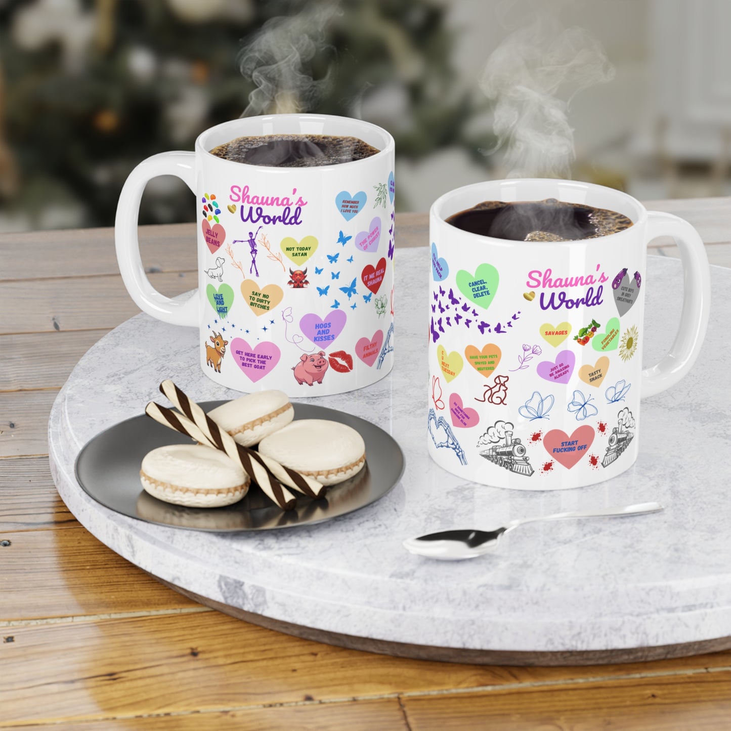 Ceramic Mug — Colorful Heart & Whimsy Message Design (Personalized Name Option)