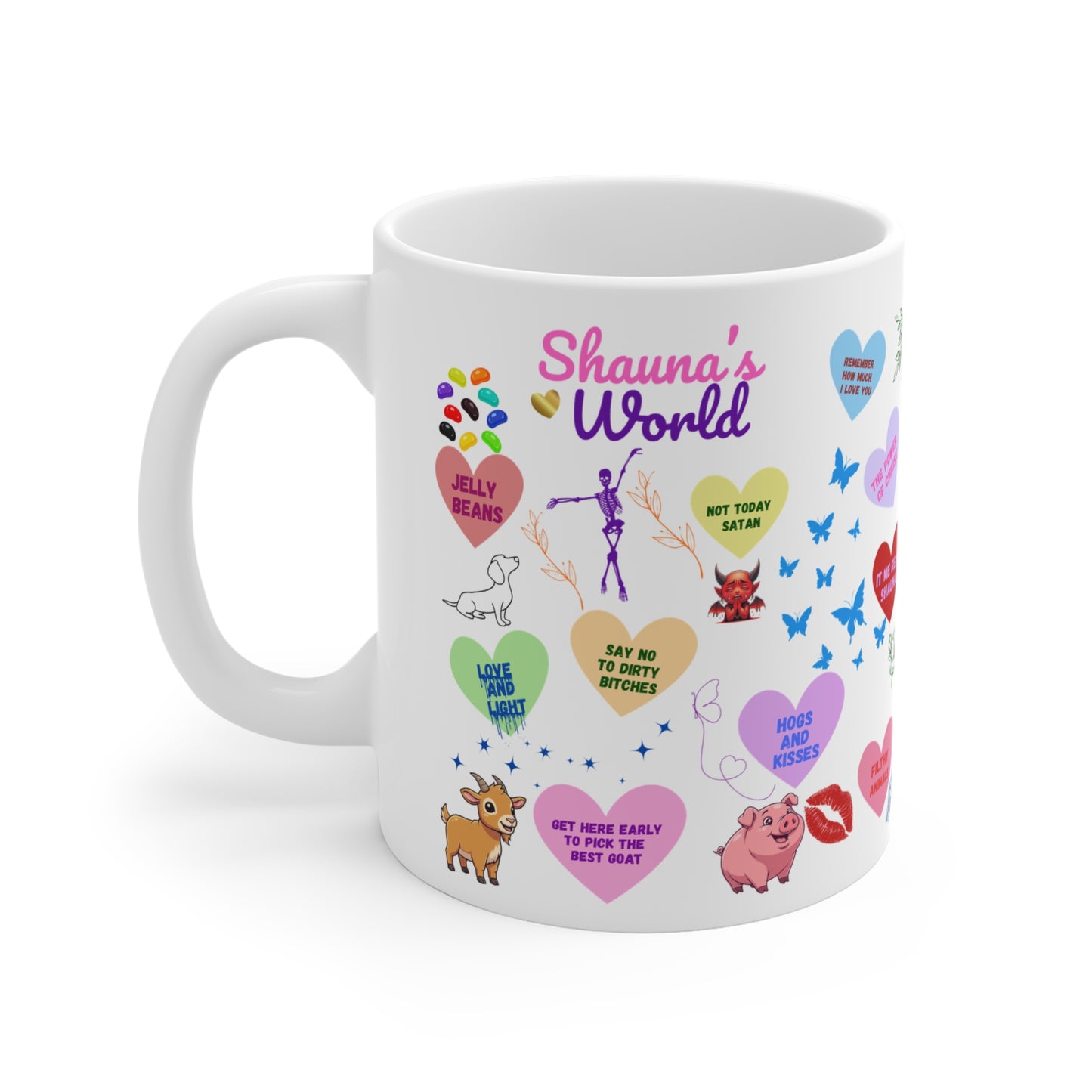 Ceramic Mug — Colorful Heart & Whimsy Message Design (Personalized Name Option)
